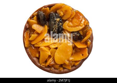 Chocolat au lait Florentines de Waitrose florentine isolées sur fond blanc - amandes et sultanines au caramel enrobées de chocolat au lait Banque D'Images