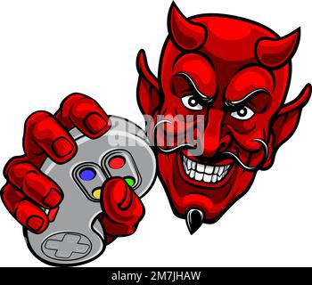 Diable Gamer manette de jeu vidéo Cartoon de mascotte Illustration de Vecteur