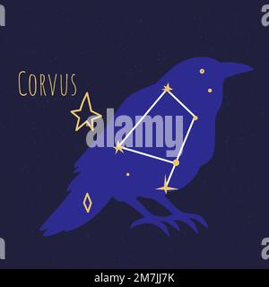 Constellation de corvus, en forme d'étoile sous forme d'oiseau Illustration de Vecteur