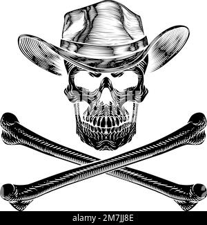 Chapeau de cowboy Western Skull Pirate Cross Bones Illustration de Vecteur