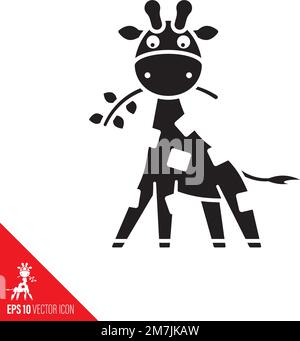 Icône représentant un vecteur de branche à mâcher de personnage de dessin animé de Baby Giraffe. Symbole de la faune africaine. Illustration de Vecteur