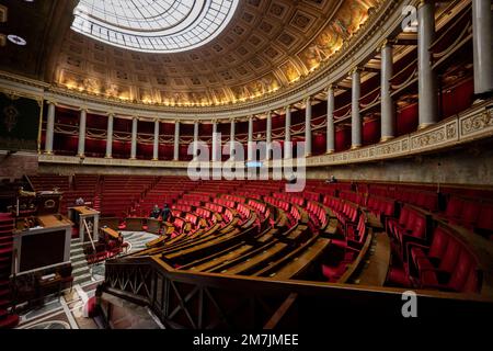 Vue générale - les députés arrivent dans l'hémicycle pour assister à la première session de l'année à l'Assemblée nationale, à Paris, France, 09 janvier 2023.photo de Blondt Eliot /ABACAPRESS.COM Banque D'Images