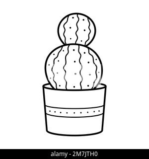 Cactus mignon inhabituel dans un pot. Plante de maison dans le style linéaire doodle. Illustration simple pour enfants. Un élément pour la conception des logos, l'emballage et Illustration de Vecteur