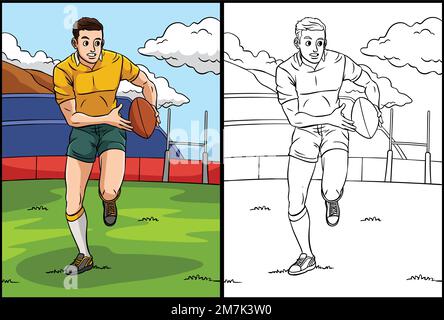 Rugby coloriage page Illustration colorée Illustration de Vecteur