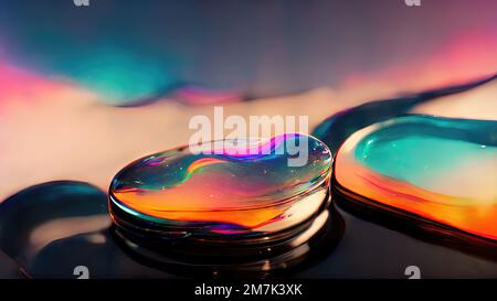 Belles réflexions et réfractions d'objets liquides en verre arc-en-ciel, abstraites, modernes, délicates, élégantes, spectaculaire et exquis de Banque D'Images