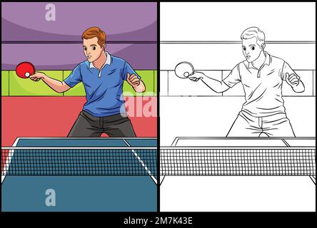 Page de coloriage de tennis de table Illustration colorée Illustration de Vecteur