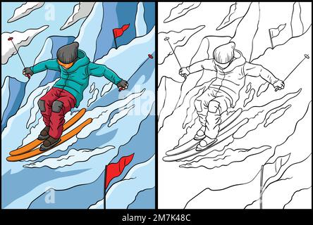 Ski alpin coloriage page Illustration colorée Illustration de Vecteur