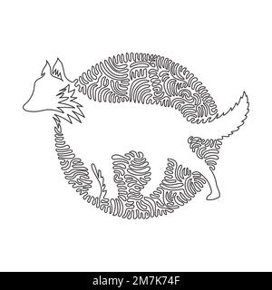 Un seul tourbillon ligne continue dessin de joli renard art abstrait Ligne continue dessin graphique dessin vectoriel style d'illustration de long renard à queue brousstée Illustration de Vecteur