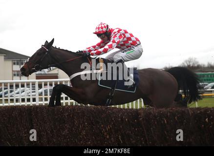 Bold Endeavour criblé par le jockey Nico de Boinville sur le chemin de gagner le Sky Bet novices Limited Handicap Chase pendant les courses de l'après-midi de Sky Bet à l'hippodrome de Doncaster. Date de la photo: Mardi 10 janvier 2023. Banque D'Images