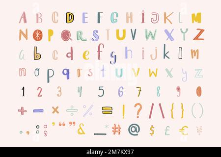 Alphabet chiffres ponctuations vecteur doodle police pastel ensemble Illustration de Vecteur