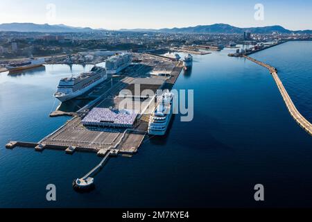 Marseille (sud-est de la France) : paquebots de croisière le long du quai dans le Grand port maritime de Marseille (GPMM), terminal de croisière de Marseille Provence, MPCT Banque D'Images