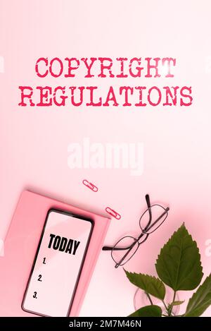 Texte illustrant les réglementations sur les droits d'auteur inspiration. Corps de droit de concept d'affaires qui régit les œuvres originales de l'auteur Banque D'Images
