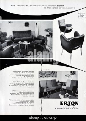 Publicité, publicité, publicité ou illustration vintage ou ancienne pour la publicité Erton Furniture 1950s Banque D'Images
