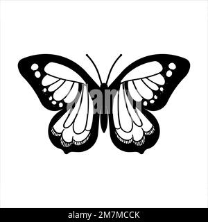 Ensemble de papillons graphique noir blanc isolé esquisse vecteur d'illustration. Motif moderne sans couture représentant des contours de papillons monarques sur fond blanc Illustration de Vecteur