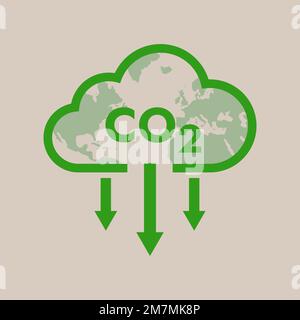 Icône de réduction des émissions de dioxyde de carbone du nuage vert CO2. illustration vectorielle Illustration de Vecteur