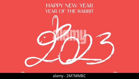 Année du lapin 2023 bannière. Nombres en forme de lapin. Nouvelle année chinoise, festival du printemps ou vecteur de bannière du nouvel an lunaire. Illustration de Vecteur