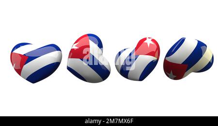 J'aime Cuba, coeur de collection avec drapeau de Cuba, image romantique sur fond blanc, 3D œuvres et 3D images Banque D'Images