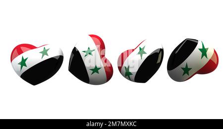 J'aime la Syrie, coeur de collection avec le drapeau de la Syrie, image romantique sur fond blanc, 3D travaux et 3D images Banque D'Images
