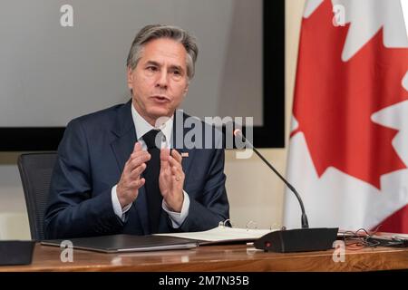 Mexico, Mexique. 10th janvier 2023. Le secrétaire d'État américain Tony Blinken prononce des remarques lors de la signature de la Déclaration nord-américaine sur le partenariat pour l'équité et la justice raciale, en marge du Sommet des dirigeants nord-américains au Club de Industriales, à 10 janvier 2023, à Mexico, au Mexique. Crédit : Ron Przysucha/Département d'État photo/Alamy Live News Banque D'Images