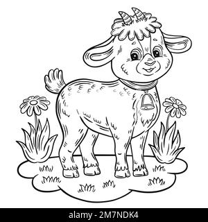 рorned ferme d'agneau de chèvre ou de mouton mignon petit animal domestique enfant page de livre de coloriage. Jeu d'éducation pour enfants. Vectorisation de coloriage préscolaire Illustration de Vecteur