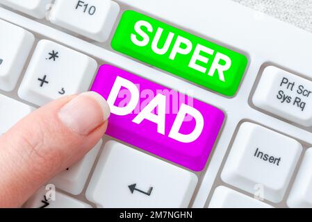 Affiche manuscrite Super Dad. Photo conceptuelle enfants idole et super héros une inspiration à regarder sur Banque D'Images