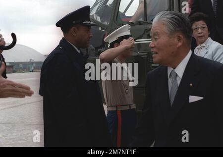 Le Premier ministre japonais Masayoshi Ohira arrive aux États-Unis pour une visite. Base: Andrews Air Force base État: Maryland (MD) pays: États-Unis d'Amérique (USA) Banque D'Images