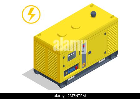 Générateur d'énergie diesel industriel isométrique. Génératrice électrique portative, génératrice-remorque. Générateur de secours. Illustration de Vecteur