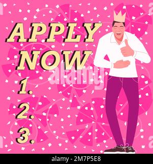 Écriture du texte affiché s'applique maintenant. Internet concept un acte d'une personne pour acquérir l'emploi lié à la profession Banque D'Images