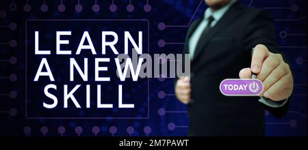 Légende de texte présentant apprendre Une nouvelle compétence. Connaissance de l'acquisition de concept d'Internet par l'expérience d'étude étant enseignée Banque D'Images