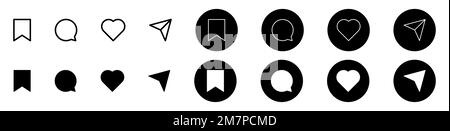 Enregistrer, commenter, aimer et partager le jeu d'icônes. Utilisez pour les applications Web et mobiles. Illustration de Vecteur