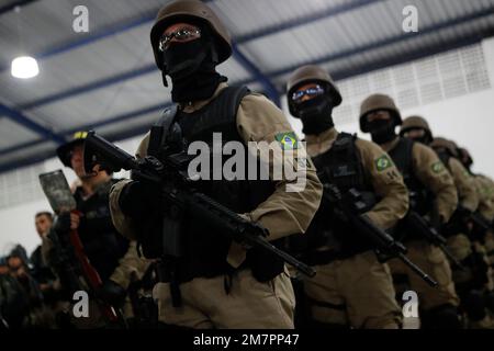 Membres de troupes de la police fédérale brésilienne. Forces de sécurité nationales spécialisées en patrouille routière - Rio de Janeiro, Brésil 07.21.2016 Banque D'Images