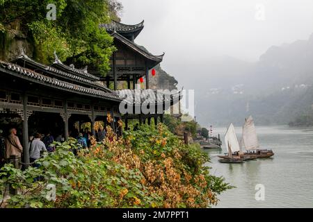 Bateau à voile Jonque Chinoise, Shennong Stream, Province de Hubei, Yangtze River, Chine Banque D'Images