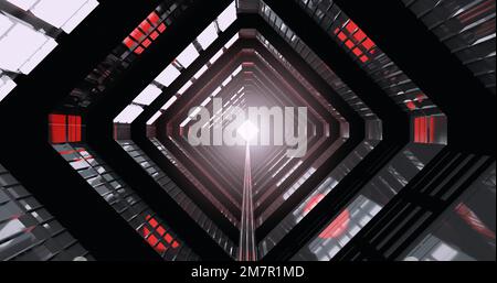 Rendu 3D couloir lumineux résumé futur tunnel spatial. Banque D'Images