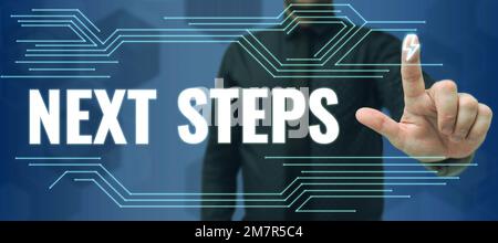 Affichage conceptuel étapes suivantes. Approche métier nombre de processus devant être effectué après la planification actuelle Banque D'Images