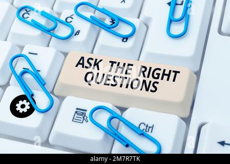 Affiche poser les bonnes questions. Aperçu de l'entreprise cherchez un soutien de consultation de conseils professionnels Banque D'Images