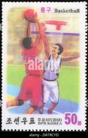 2018 Corée du Nord 3D ensemble de timbres. Sports. Basket-ball Banque D'Images