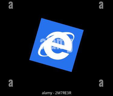 Internet Explorer Mobile, logo pivoté, arrière-plan noir B Banque D'Images