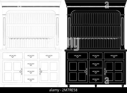 Panneau latéral de placard pour buffet Vector. Illustration isolée sur fond blanc. Une illustration vectorielle du mobilier de placard. Illustration de Vecteur