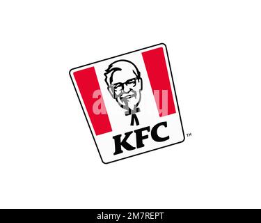 KFC, logo pivoté, fond blanc Banque D'Images