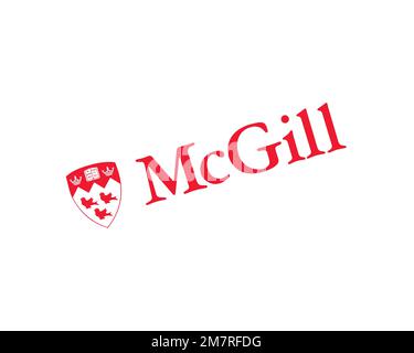 Université McGill, logo pivoté, fond blanc Banque D'Images