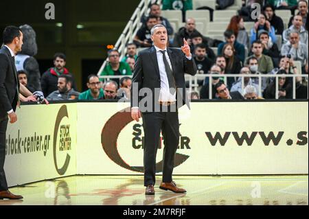 Athènes, Lombardie, Grèce. 10th janvier 2023. Entraîneur en chef DEJAN RADONJIC de Panathinaikos BC pendant l'Euroligue, Round 18, match entre Panathinaikos BC et Fenerbahce Beko Istanbul à Oaka Altion sur 10 janvier 2023 à Athènes, Grèce. (Credit image: © Stefanos Kyriazis/ZUMA Press Wire) USAGE ÉDITORIAL SEULEMENT! Non destiné À un usage commercial ! Banque D'Images
