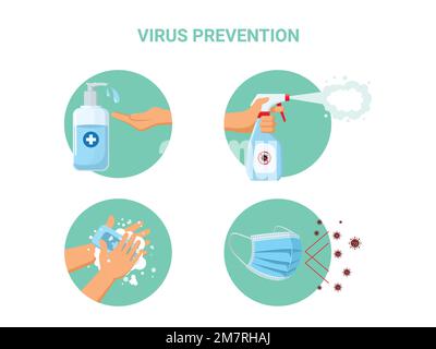 Ensemble de l'illustration du vecteur de prévention des virus isolé sur un fond blanc Illustration de Vecteur