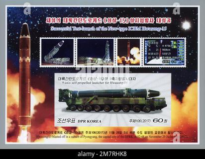 2017 Timbre de la Corée du Nord. Lancement réussi des tests de l'ICBM Hwasong-15 Banque D'Images