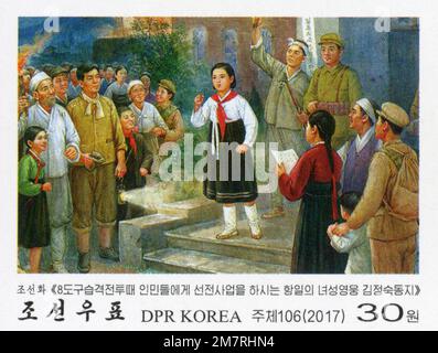 2017 Timbre de la Corée du Nord. Le 100th anniversaire de la naissance du camarade Kim Jong-suk, héros féminin du mouvement anti-japonais Banque D'Images