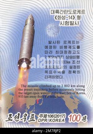 2017 Timbre de la Corée du Nord. 2017 lancement des tests de l'ICBM Hwasong-14 ICBM Banque D'Images