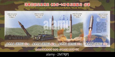 2017 Timbre de la Corée du Nord. 2017 lancement des tests de l'ICBM Hwasong-14 ICBM Banque D'Images