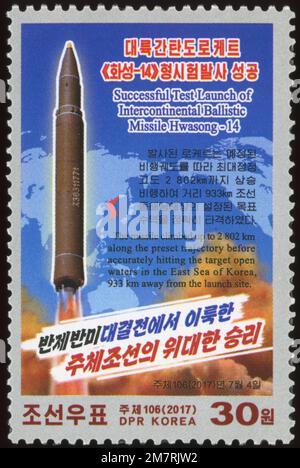 2017 Timbre de la Corée du Nord. 2017 lancement des tests de l'ICBM Hwasong-14 ICBM Banque D'Images