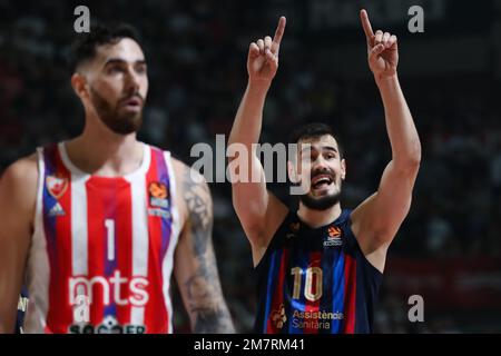 Belgrade, Serbie, 30 décembre 2022. Nikola Kalinic, du FC Barcelone, réagit lors du match Euroligue 2022/2023 entre Crvena Zvezda MTS Belgrade et le FC Barcelone à Stark Arena à Belgrade, Serbie. 30 décembre 2022. Crédit : Nikola Krstic/Alay Banque D'Images