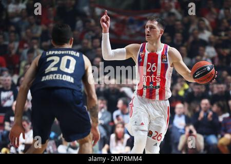 Belgrade, Serbie, 30 décembre 2022. Nemanja Nedovic de Crvena Zvezda MTS Belgrade réagit lors du match Euroligue 2022/2023 des compagnies aériennes turques entre Crvena Zvezda MTS Belgrade et le FC Barcelone à Stark Arena à Belgrade, Serbie. 30 décembre 2022. Crédit : Nikola Krstic/Alay Banque D'Images