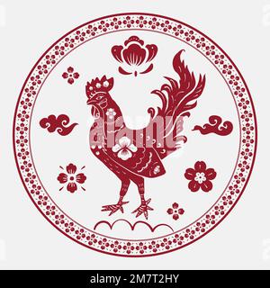 Année de l'insigne de coq vecteur rouge horoscope chinois animal Illustration de Vecteur